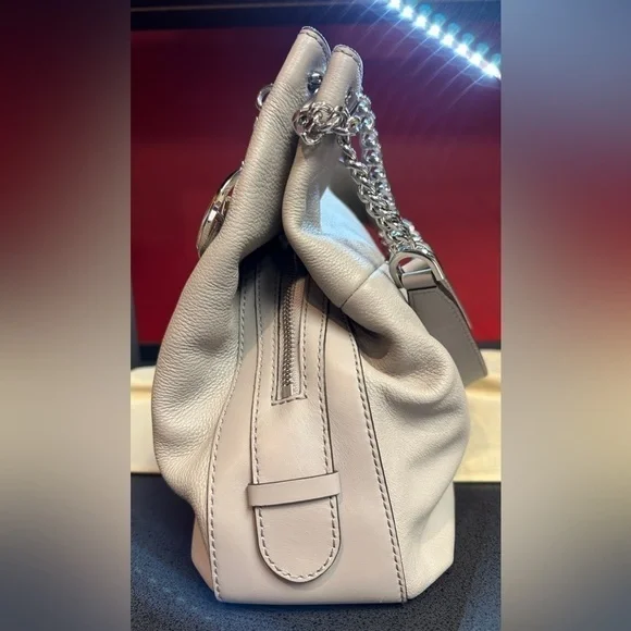 Michael Kors Large Pearl Gray Leather Double Chain Handle Shoulder Bag - Picture 6 of 16